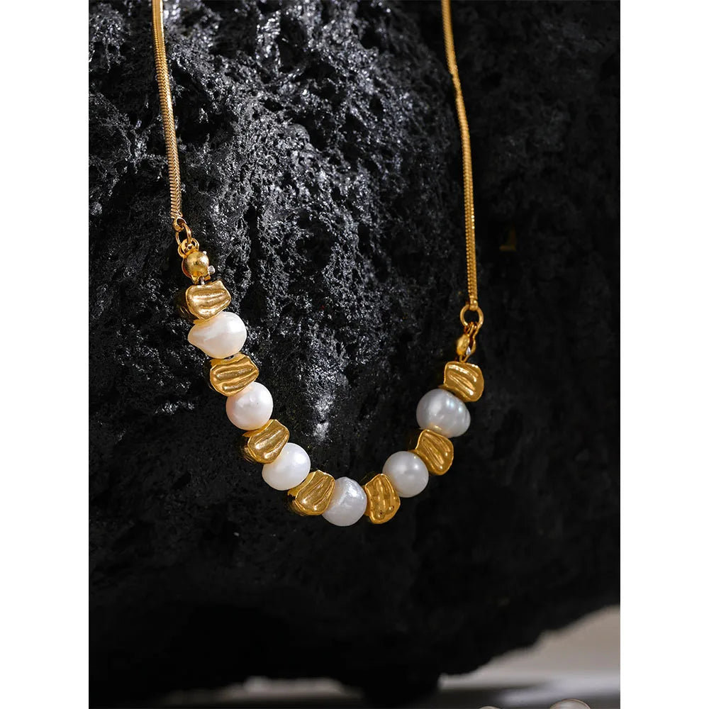 Bellartini Gold Natural Freshwater Pearl Beads Chain Necklace