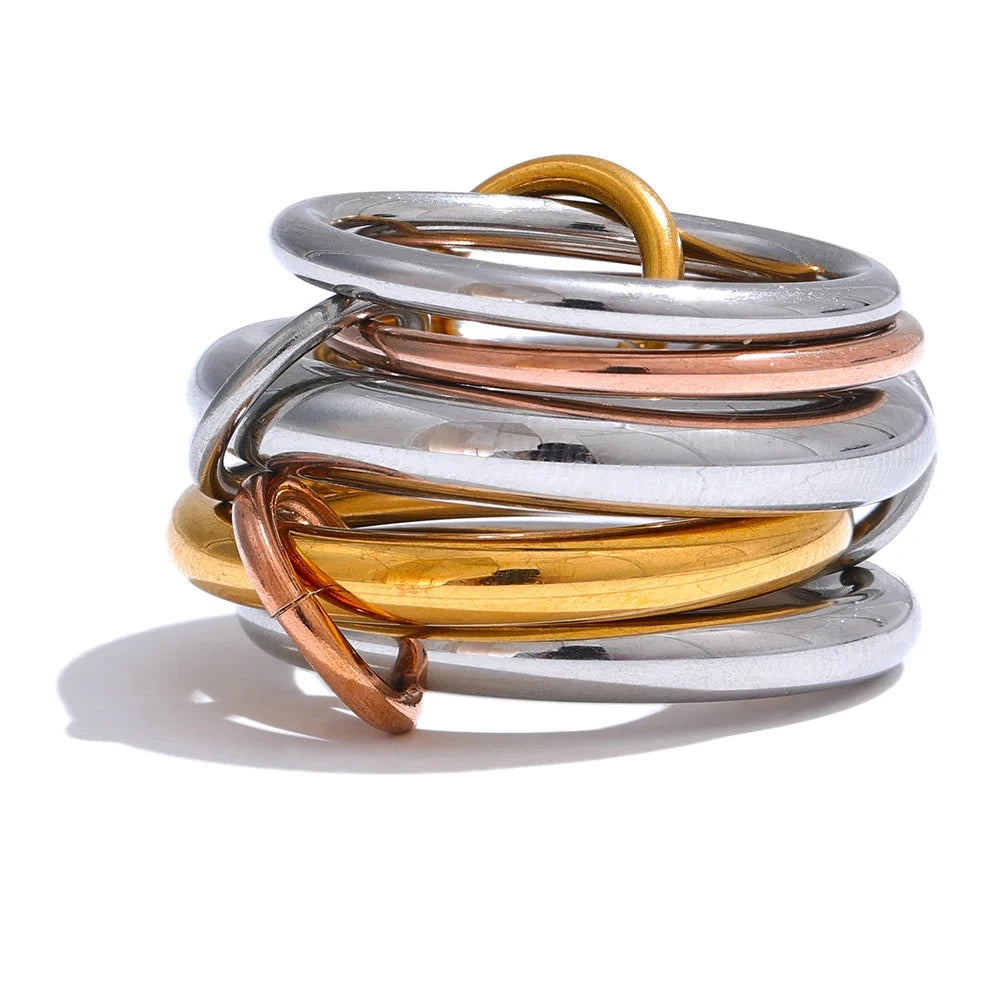 Bellartini Gold 3 Colors 5 Links Stacked Rings