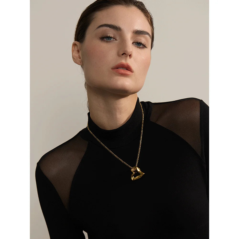 Bellartini 18K Gold Minimalist Heart Love Hollow Necklace Pendant