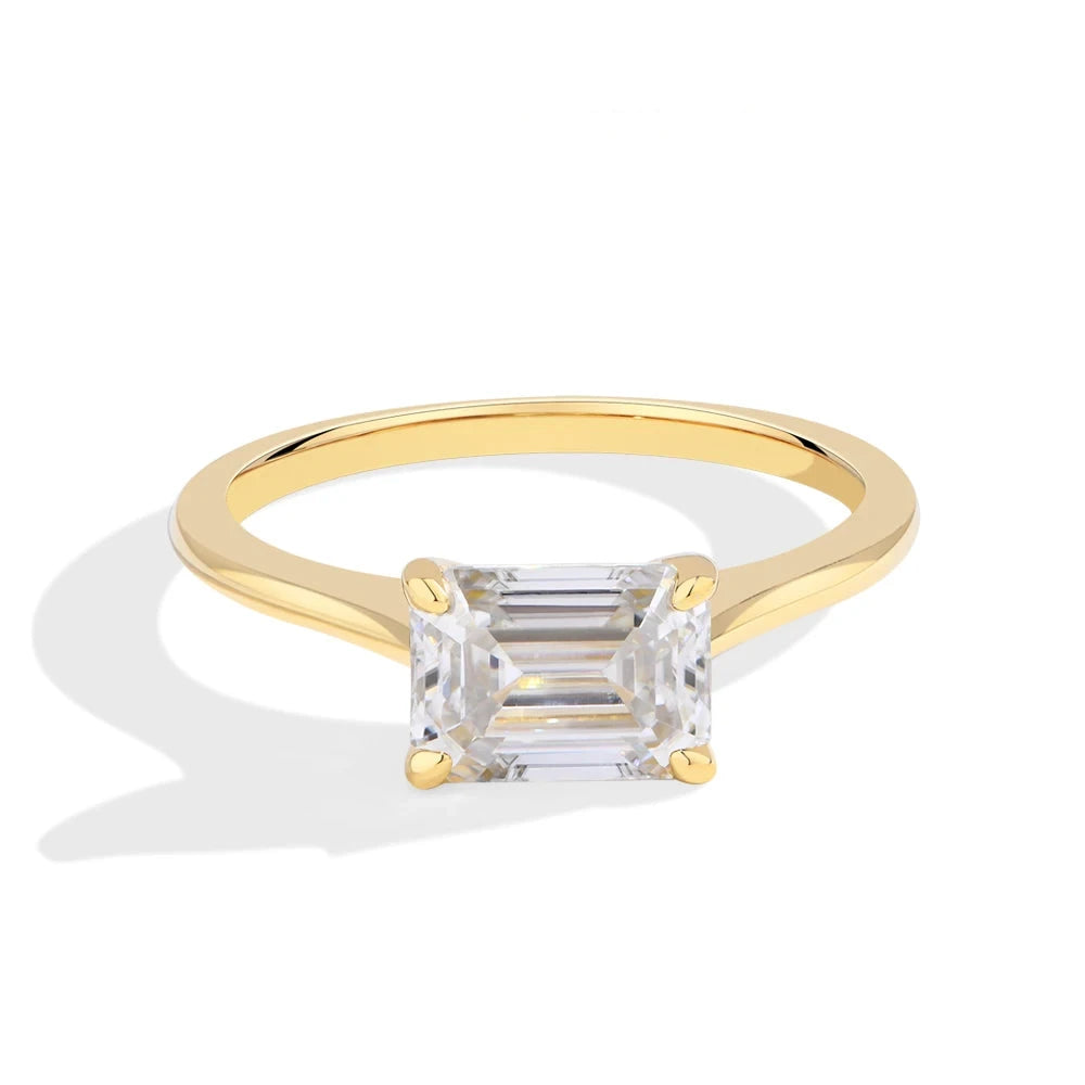 Bellartini 18K Gold S925 Sterling Silver Moissanite Emerald Cut 2.0CT Solitaire Ring