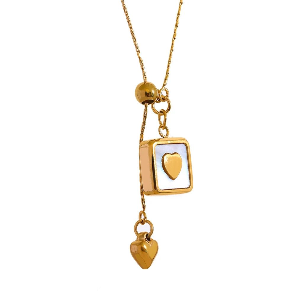 Bellartini 18k Gold Stylish Square Heart Shell Pendant Necklace WP Venice