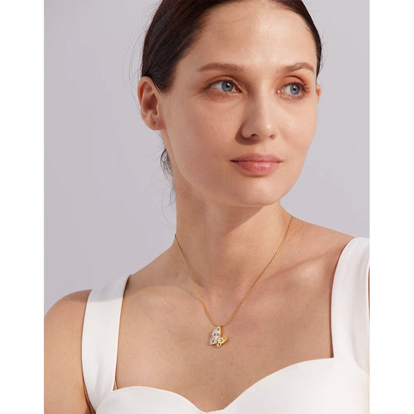 Bellartini Gold Aesthetic Natural Shell Zircon Butterfly Pendant Charm Necklace