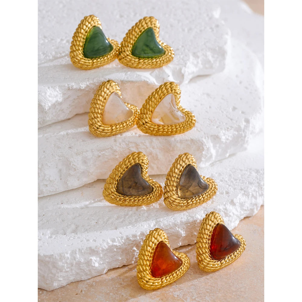 Bellartini Gold Fashion Resin Heart Stud Earrings