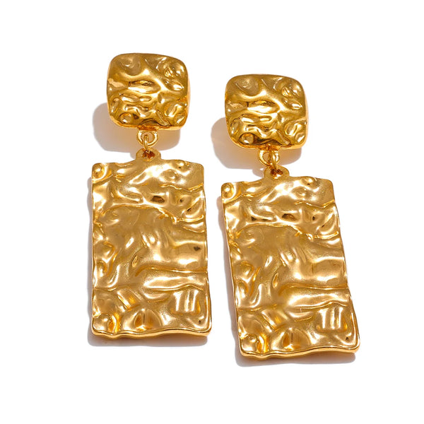 Bellartini Gold Metal Hammer Rectangle Dangle Drop Earrings Florence