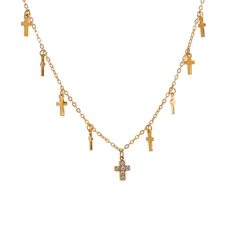 Bellartini Florence 18k Gold  Zirconia Cross Drop Necklace