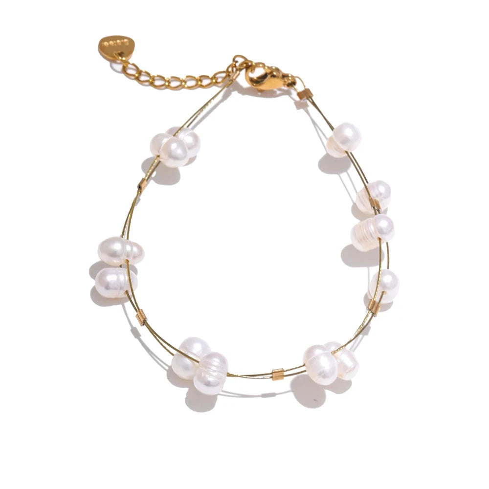 Bellartini Gold Natural Freshwater Pearl Chain Handmade Bracelet