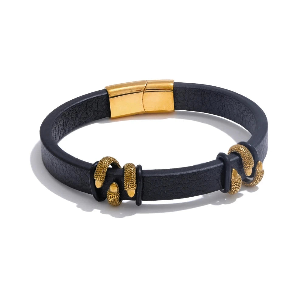 Bellartini  Gold 64mm Stylish Unique Leather Metal Claw Bracelet Bangle WP