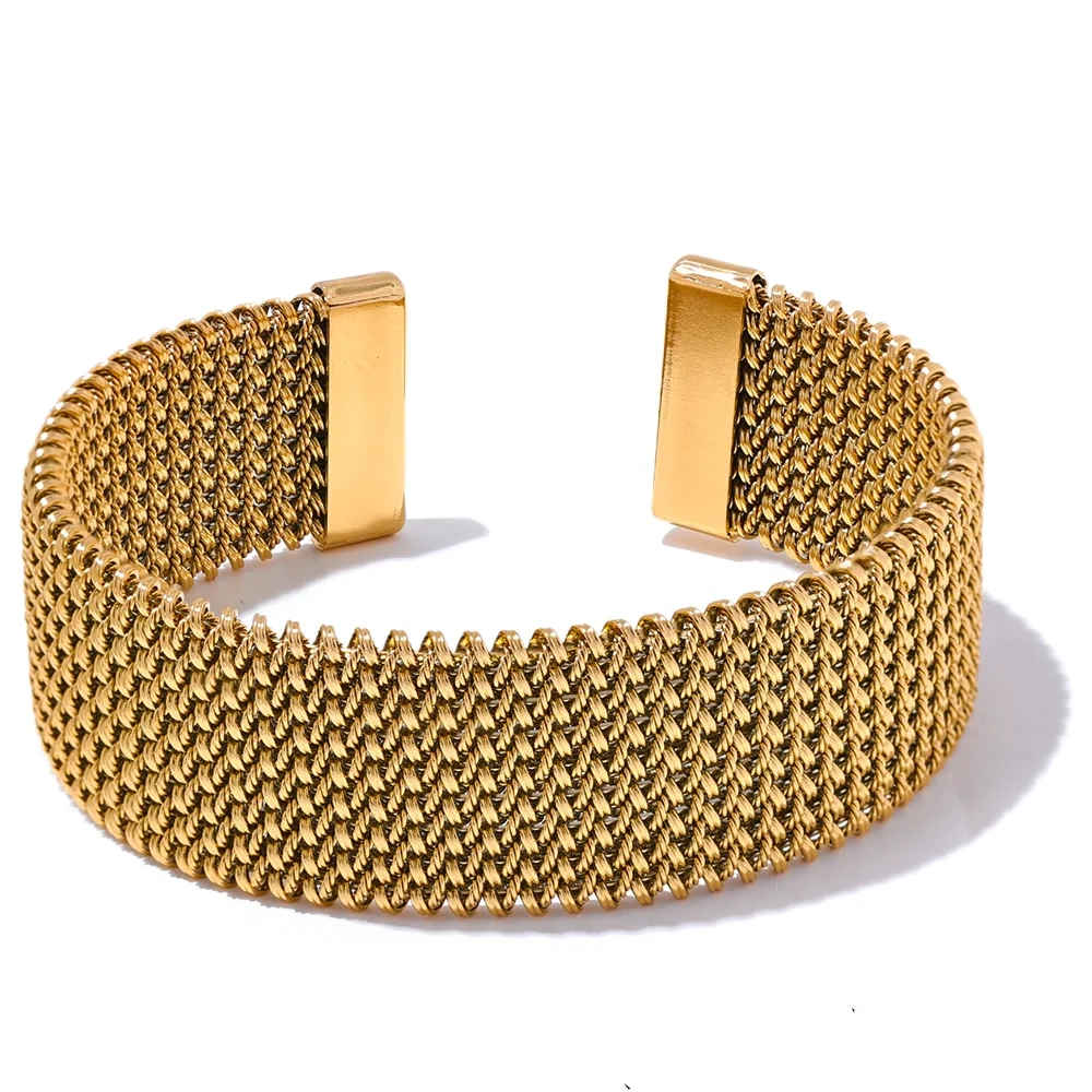 Bellartini Gold 23mm Wide Open Bracelet Bangle WP Texture Jewelry