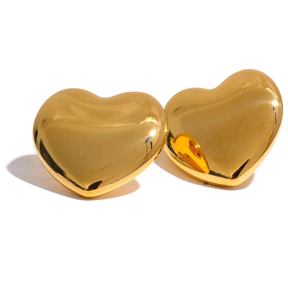 Bellartini Gold Big Heart Stud Earrings 25mm WP Jewelry