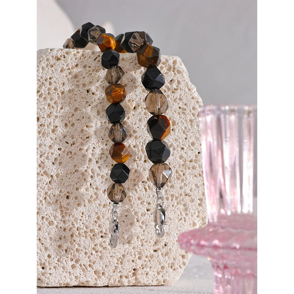 Bellartini Gold Natural Quartz Tiger Stone Beads Unisex Couple Health Bracelet Handmade