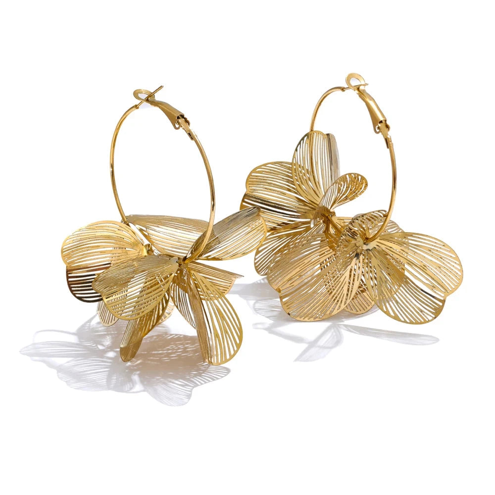 Bellartini Gold Exclusive Metal Flower Big Hoop Earrings WP