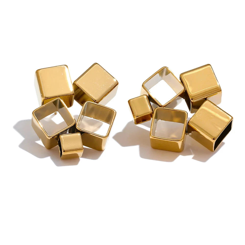 Bellartini Gold Unique Geometric Square Hollow Stud Earrings Venice