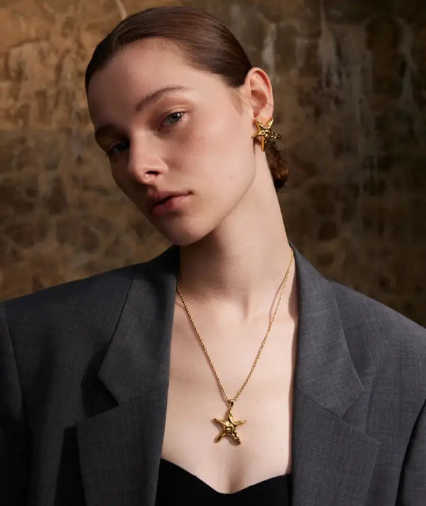 Bellartini 18K Gold Set Necklace Stud Earrings Beach Fashion Casting