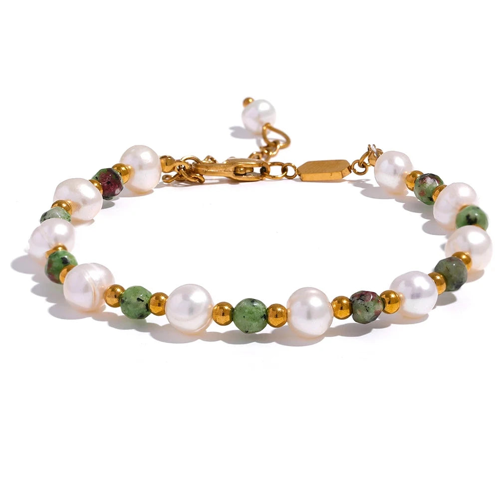 Bellartini Gold Natural Stone Freshwater Pearls Handmade Bracelet WP