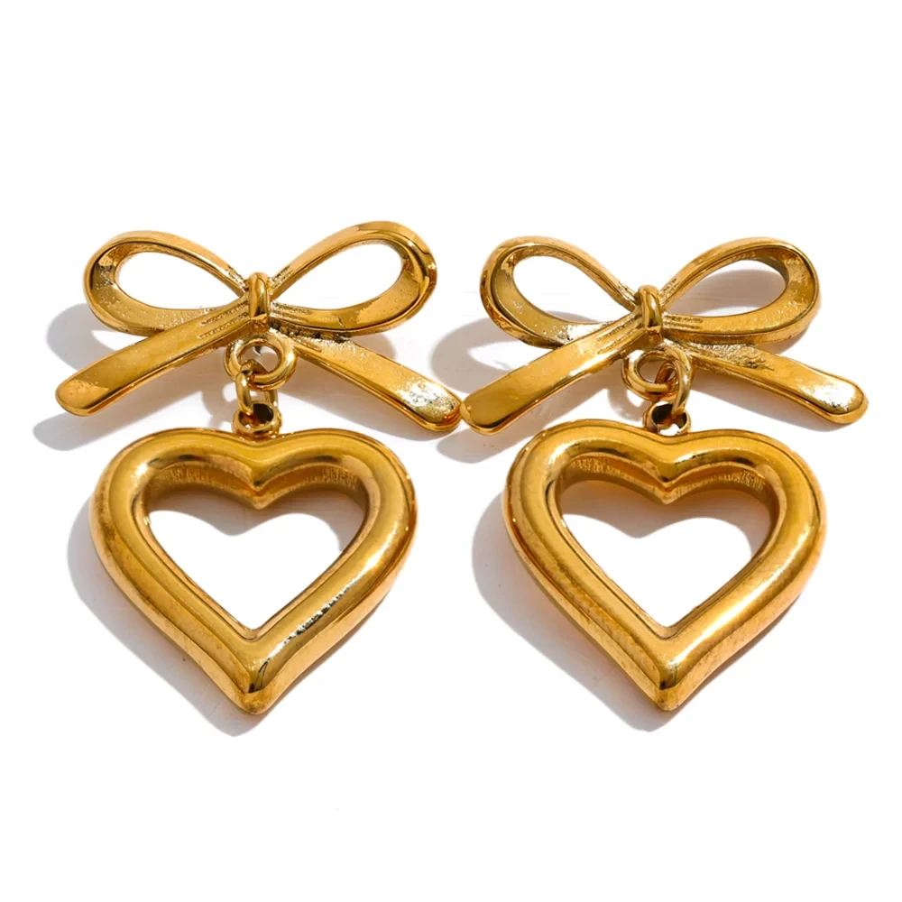 Bellartini Gold Bow Tie Heart Hollow Drop Earrings WP