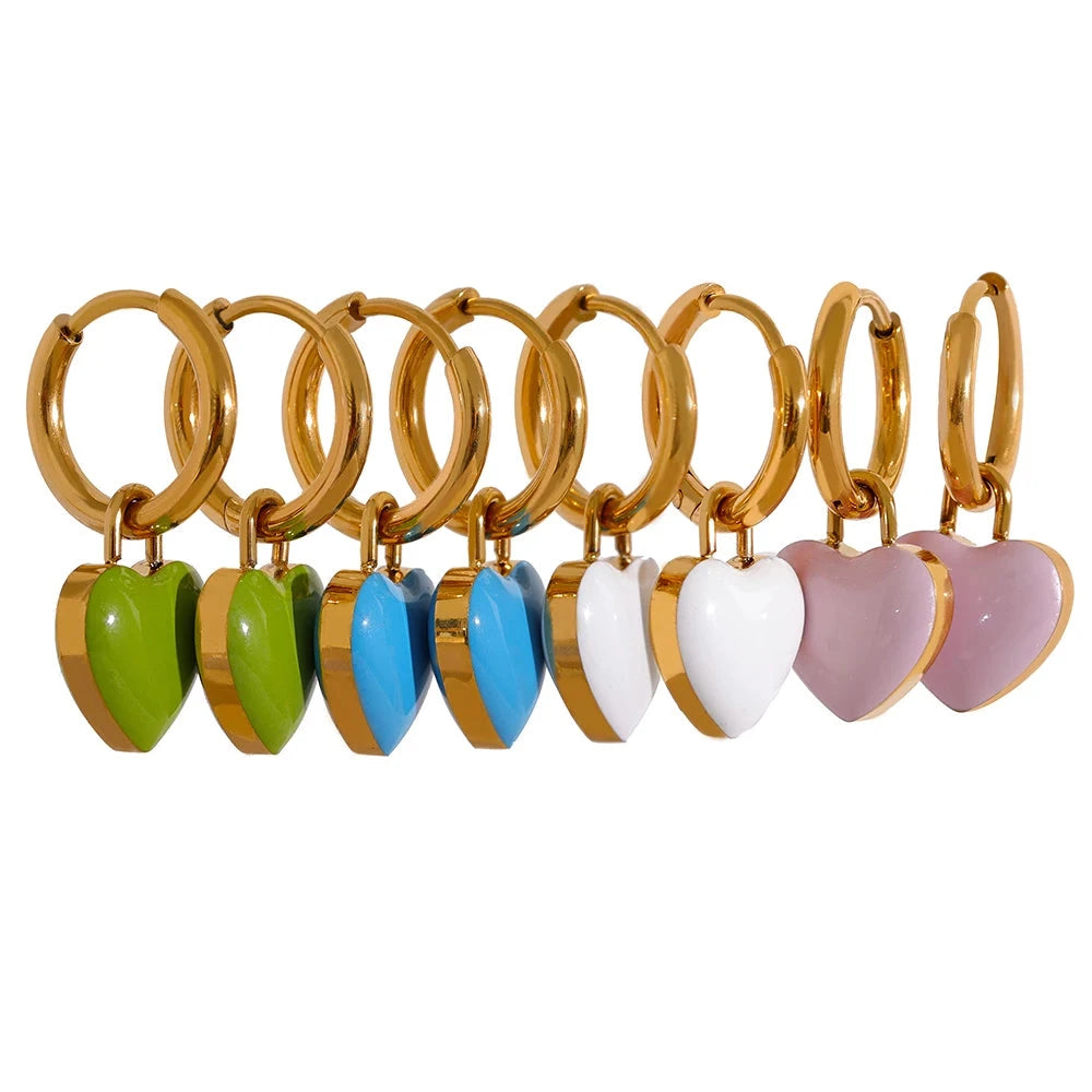 Bellartini Gold Heart Enamel Drop Hoop Earrings WP