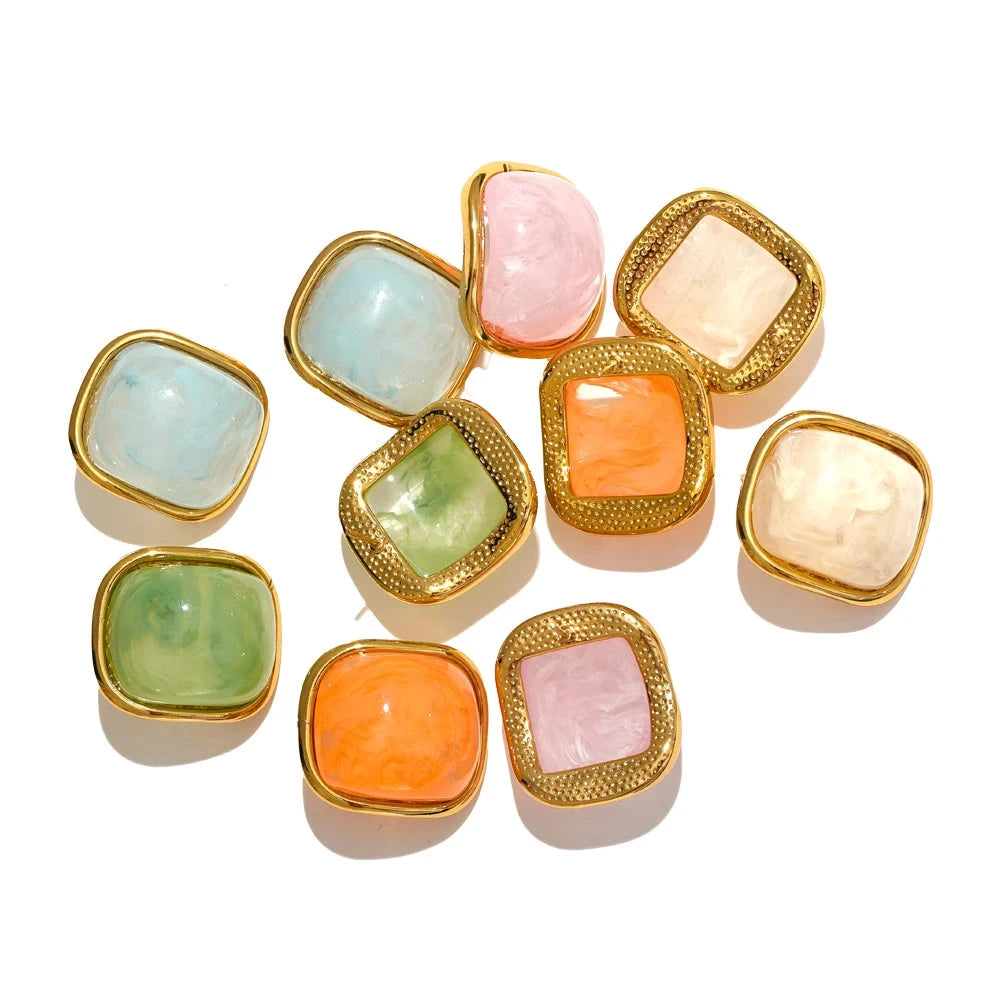 Bellartini 18k Gold Y2K Colorful Resin Square Stud Earrings WP Venice.