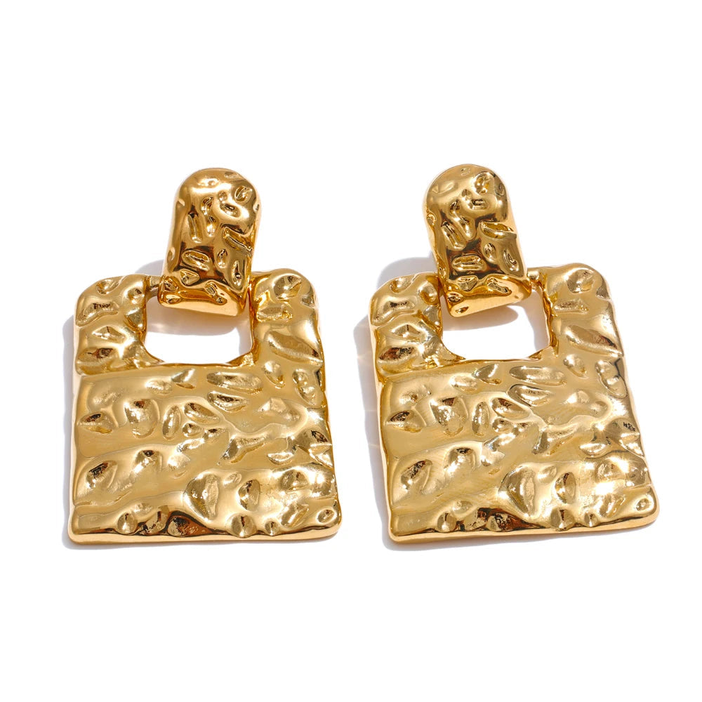 Bellartini Florence Gold Trendy Rectangle Hammer Drop Earrings WP