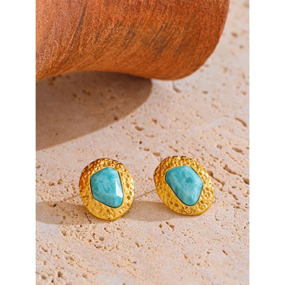 Bellartini 18K Gold Amazonite Stone Stud Earrings WP