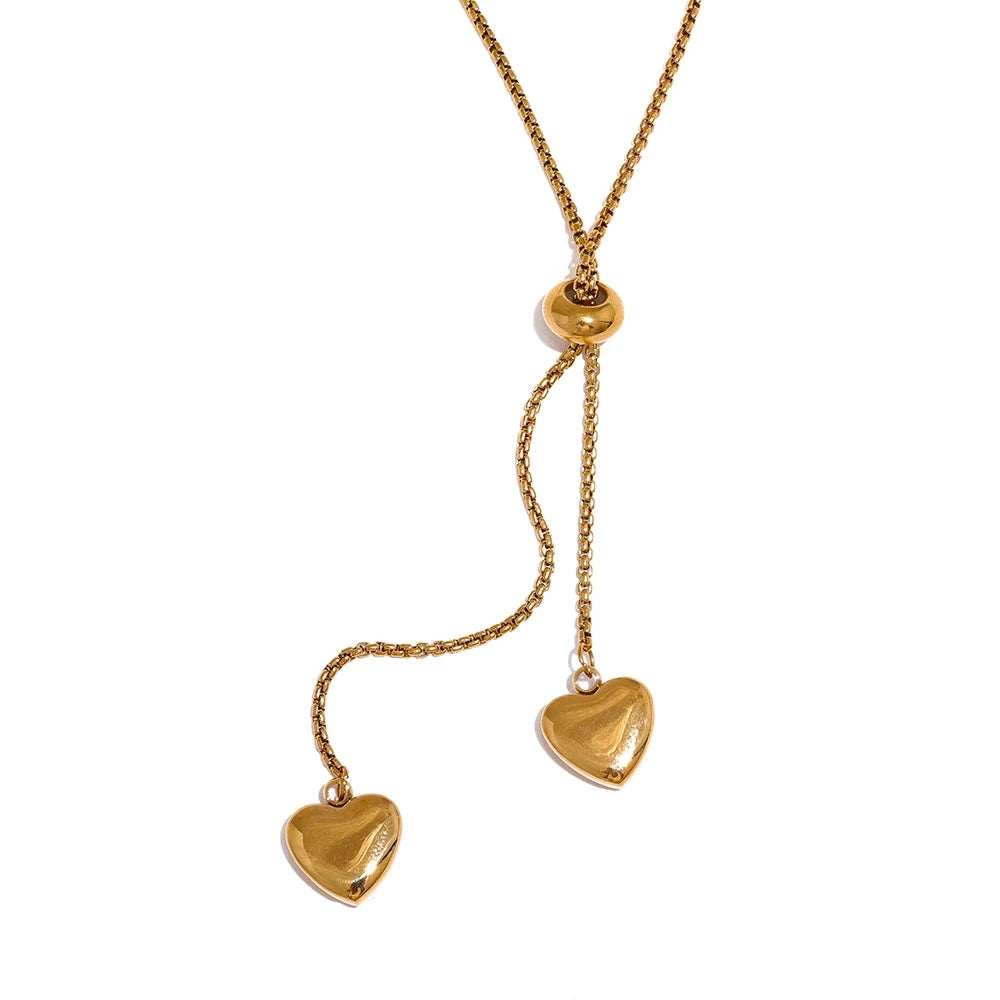 Bellartini Gold Heart Long Pendant Pull-out Necklace