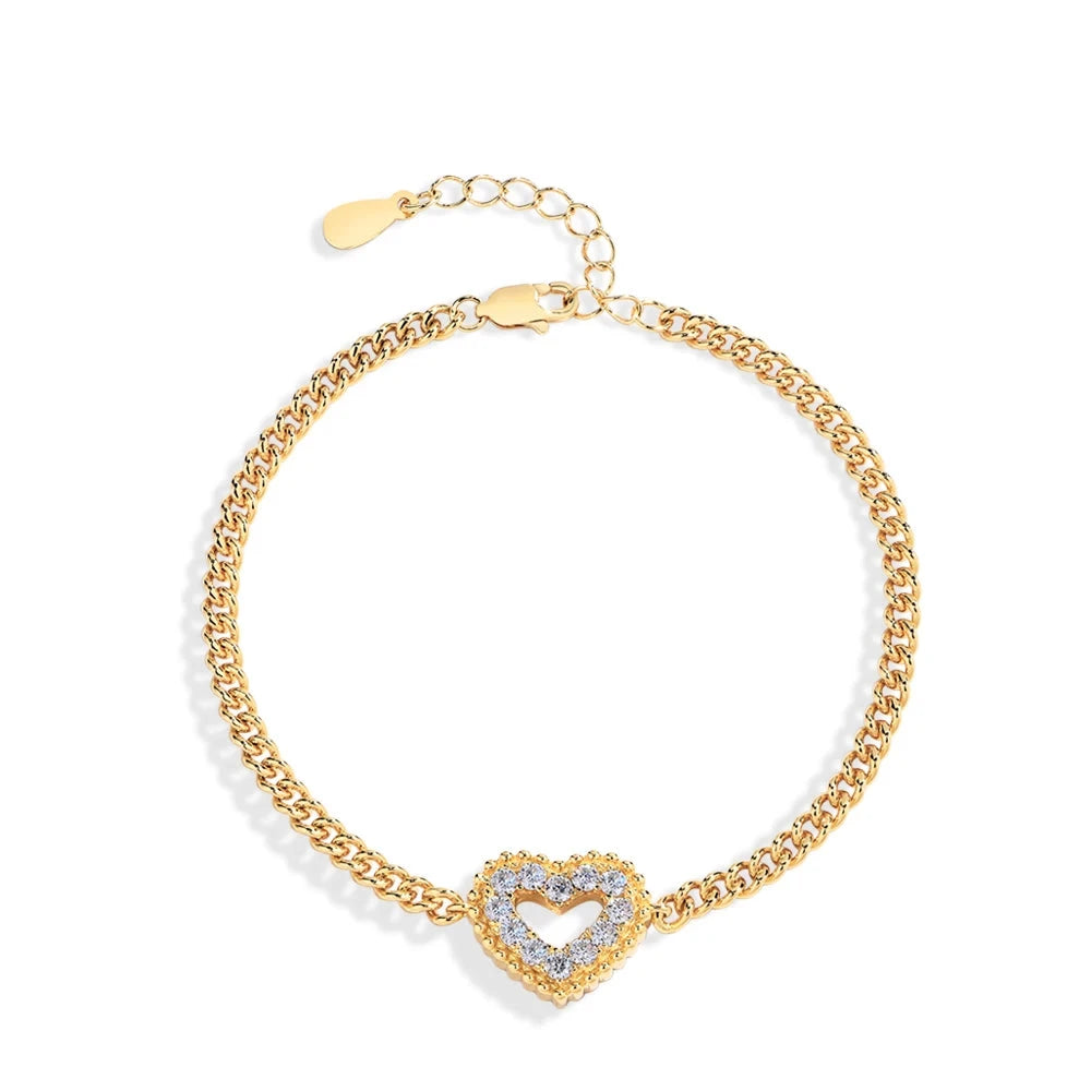 Bellartini Gold S925 Sterling Silver Moissanite Diamond Heart Shape Bracelet