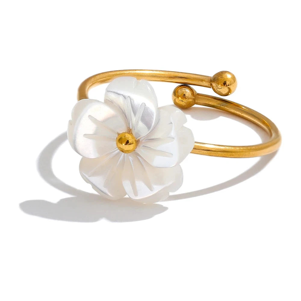 Bellartini 18k Gold Fashion Shell Flower Adjustable Ring