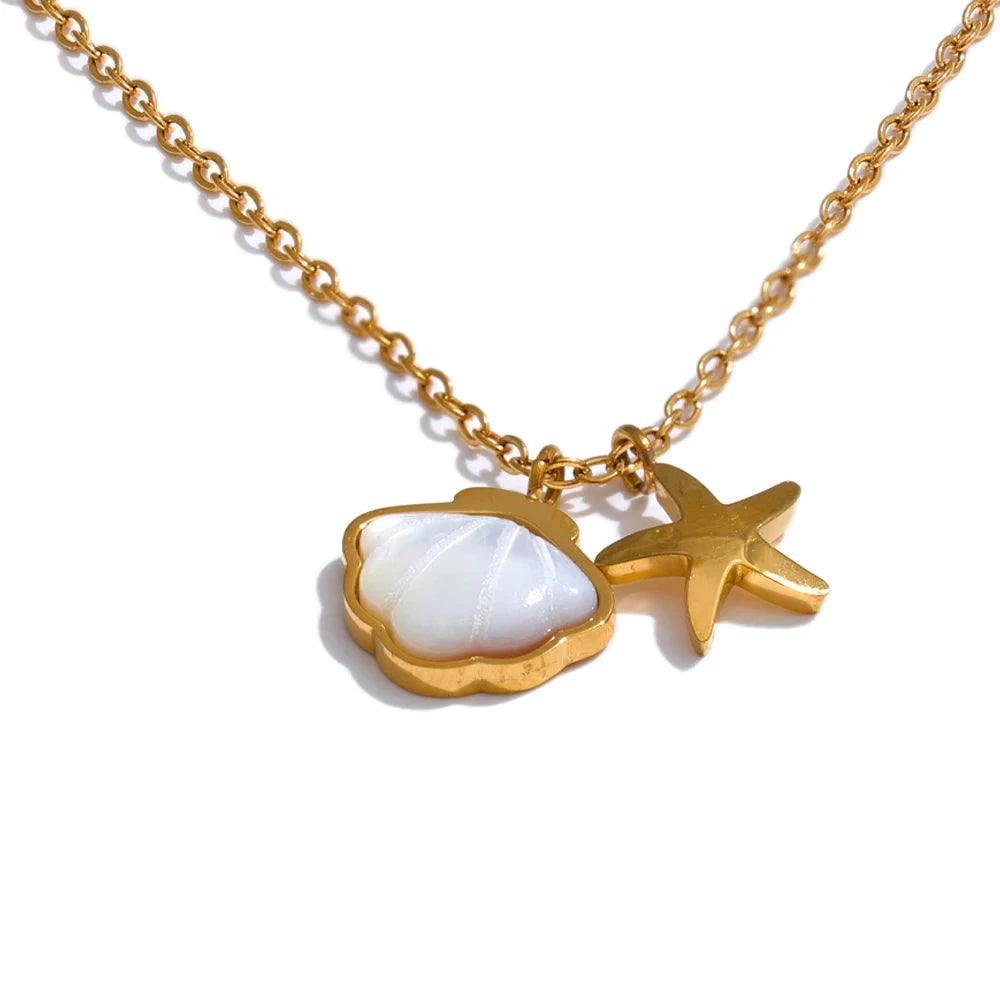 Bellartini Gold Thicker Natural Shell Starfish Pendant Necklace Venice