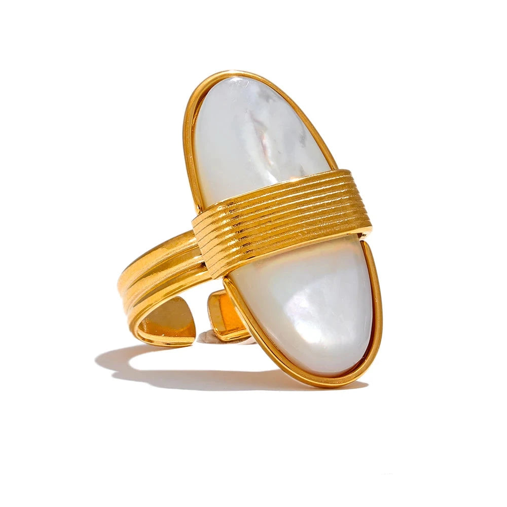 Bellartini 18K Gold Natural Shell Geometric Open Ring