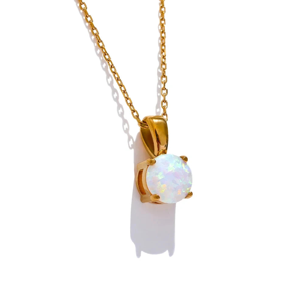 Bellartini Gold Exquisite Round Opal Pendant Necklace