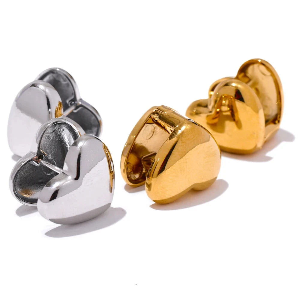 Bellartini 18k Gold Fashion Heart Double Face Stud Earrings