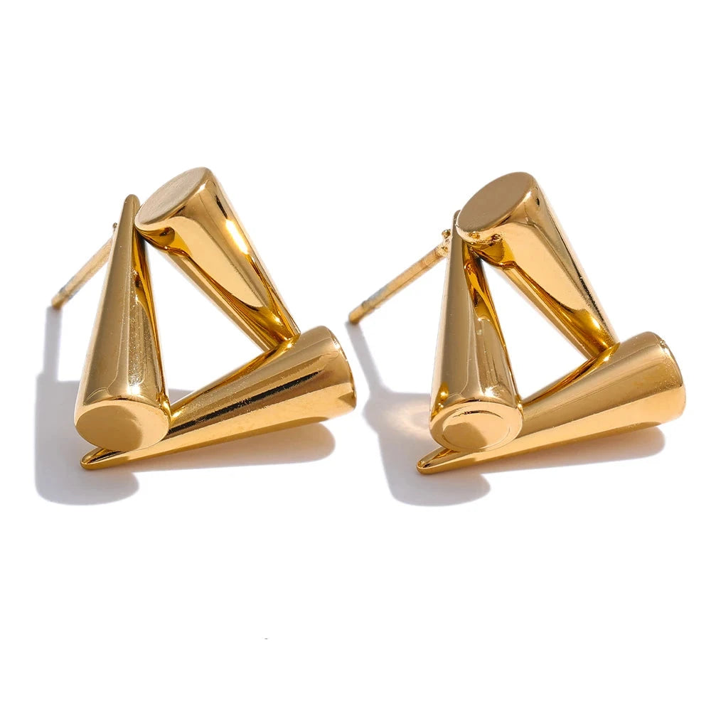 Bellartini 18k Gold Triangle Geometry Unusual Stud Earrings Venice