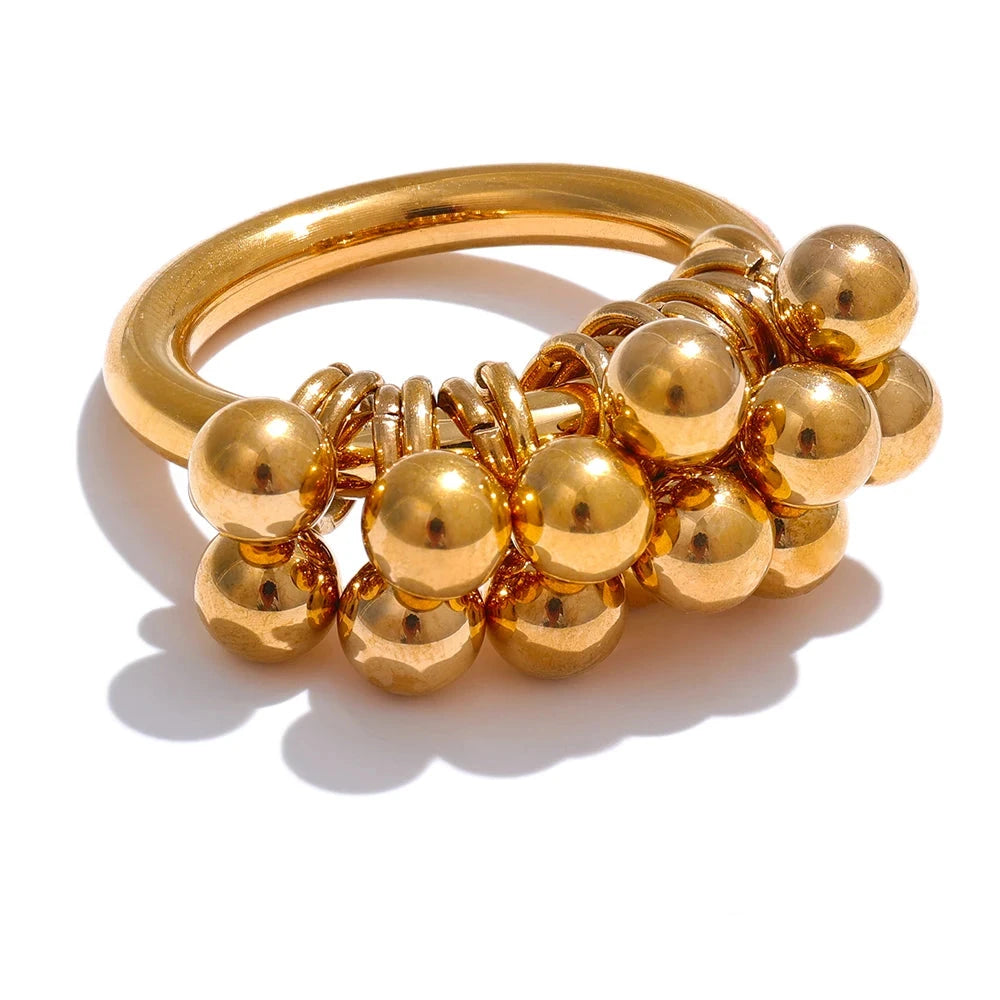 Bellartini 18k Gold Metal Layered Round Beads Ring