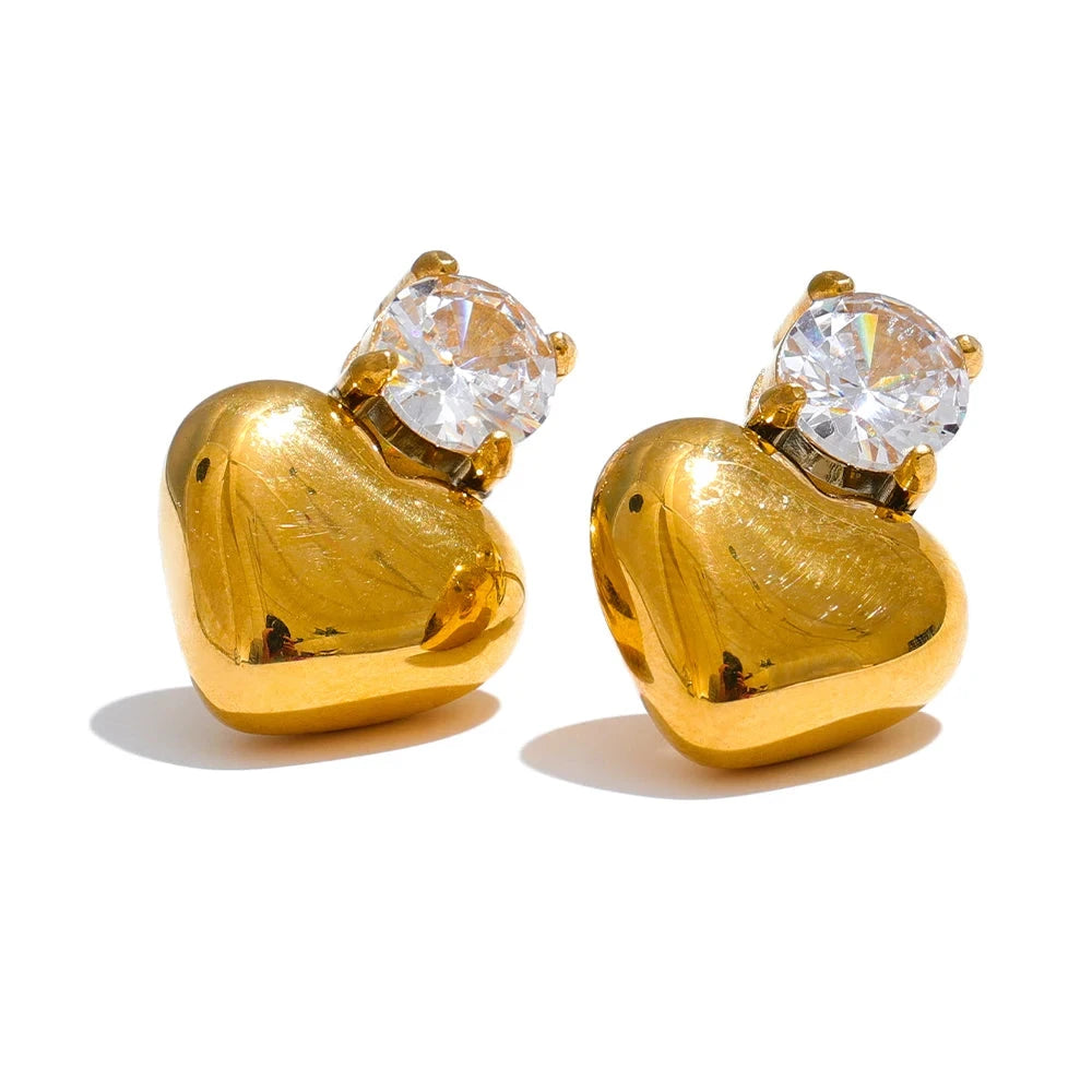 Bellartini Gold Heart Stud Earrings Bling AAA Cubic Zirconia WP Venice