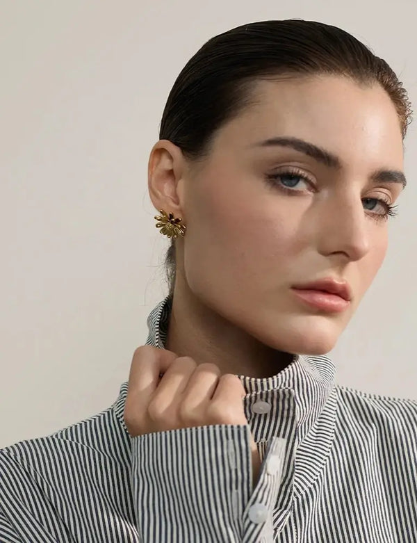 Bellartini Gold Chrysanthemum Flower Stud Earrings WP