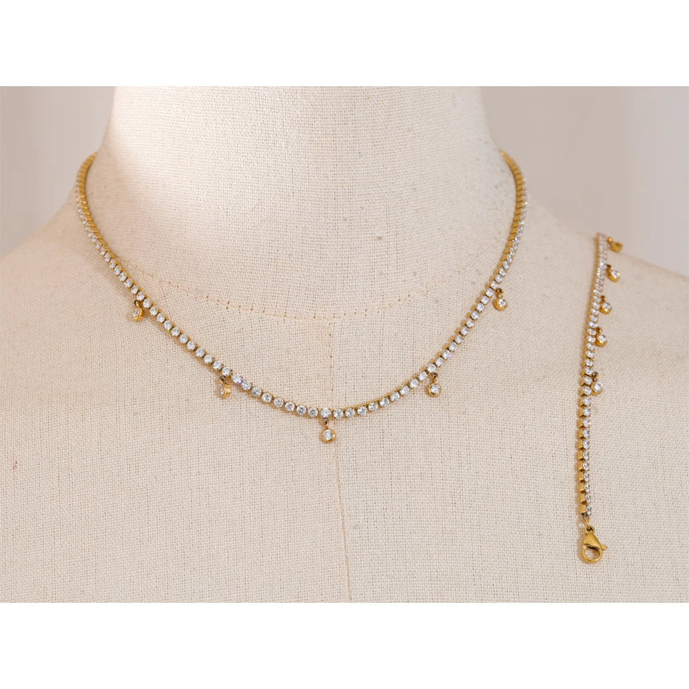 Bellartini Gold Shiny Cubic Zirconia Chain Necklace