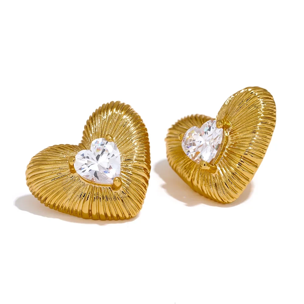 Bellartini Gold Cubic Zirconia Heart Stud Earrings