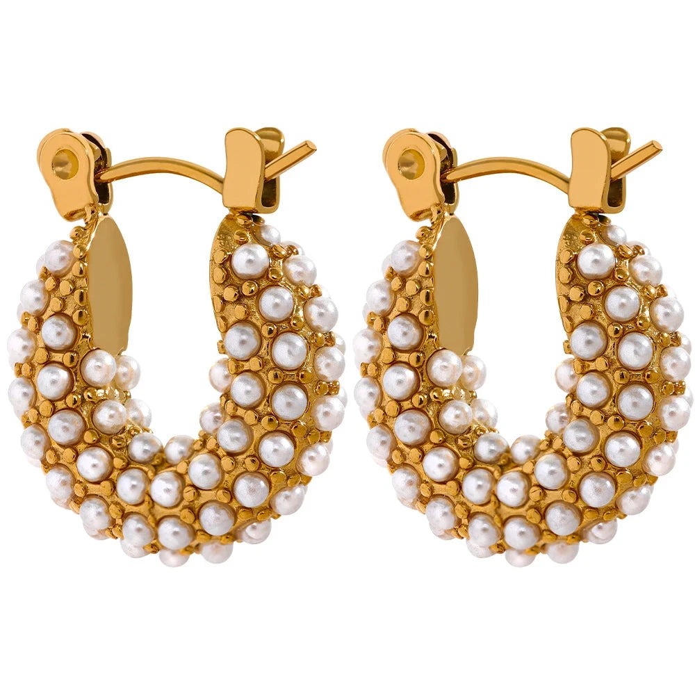 Bellartini Gold Luxury Small Hoop Earrings Imitation Pearls WP Venice