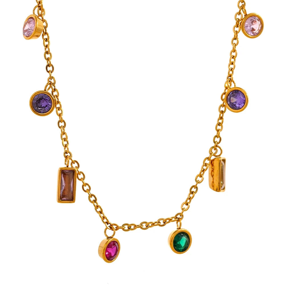 Bellartini Gold Bling Colorful Cubic Zirconia Chain Necklace WP