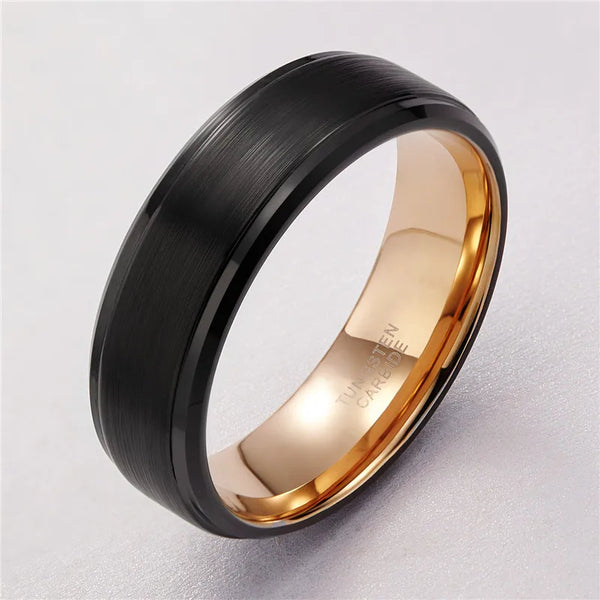 Bellartini Naples Black and Rose Gold Tungsten Ring for Men
