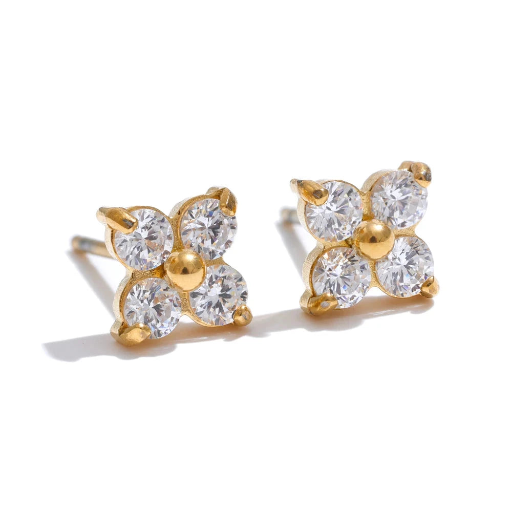 Bellartini Gold Popular Shiny Cubic Zirconia Flower Sweet Stud Earrings WP