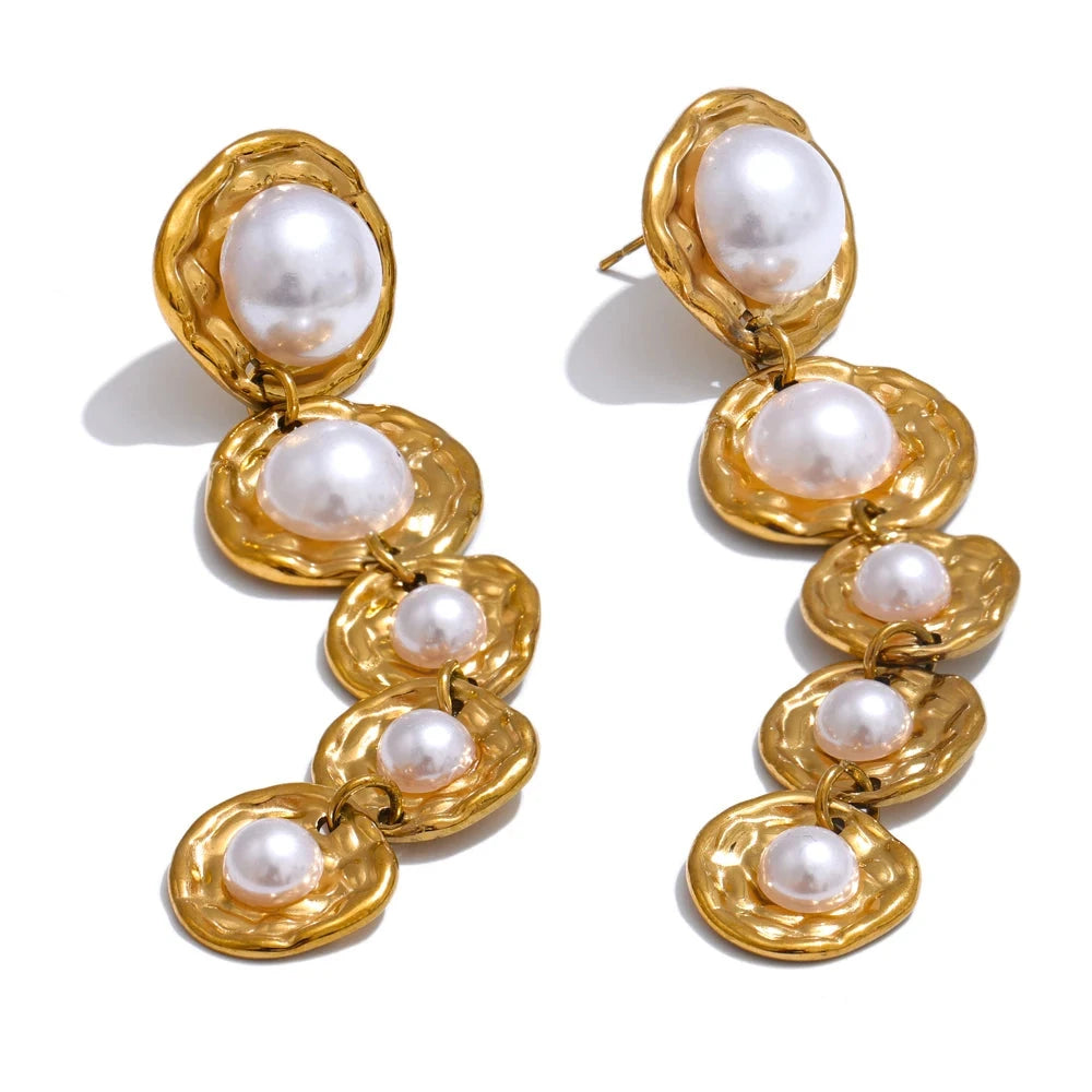 Bellartini Gold Pearls Long Hanging Drop Earrings WP Venice