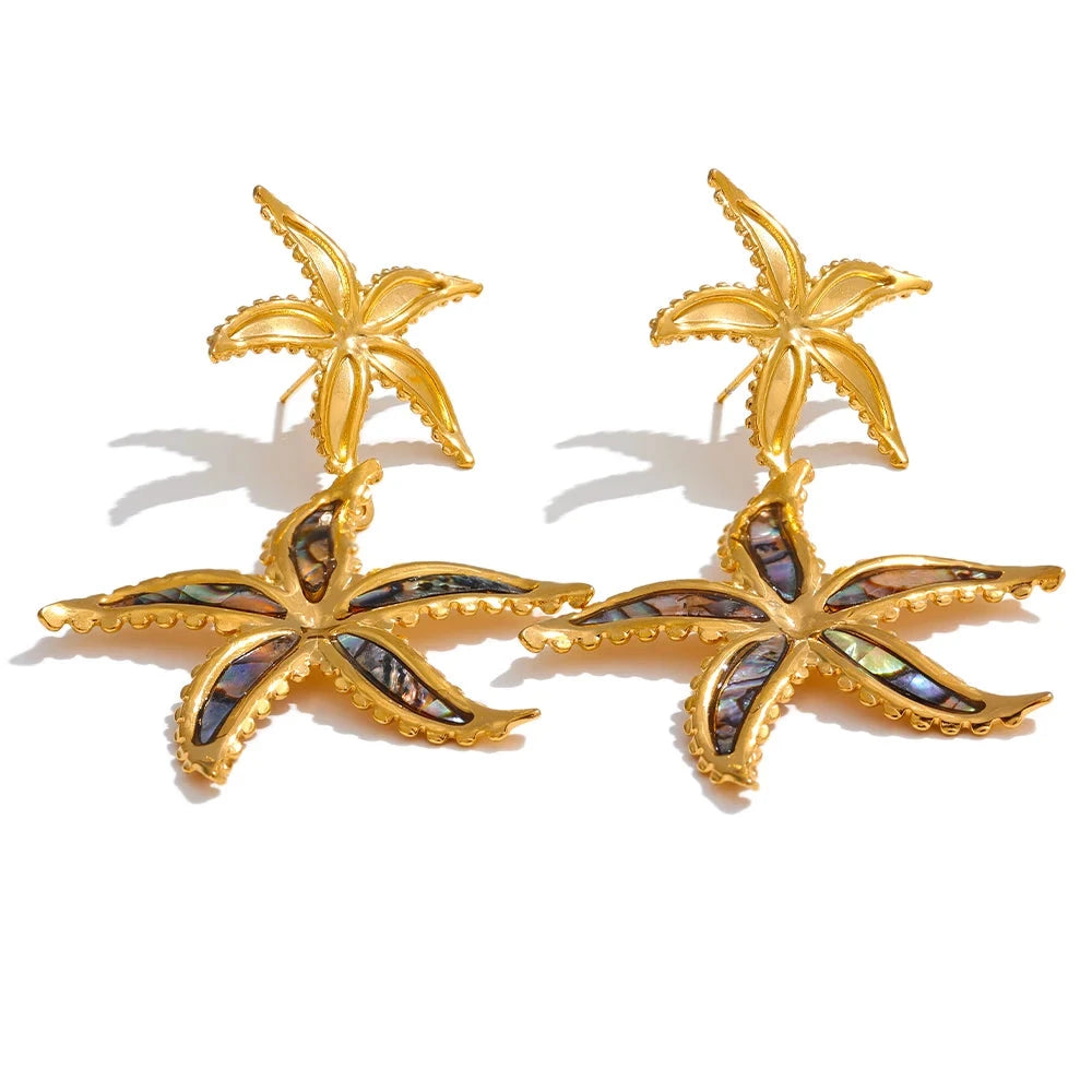 Bellartini Gold Fashion Starfish Flower Drop Earrings WP