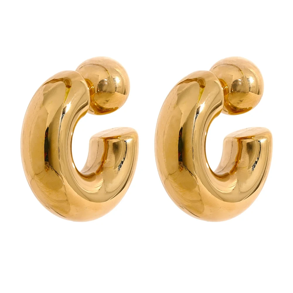 Bellartini Gold C Shape Round Chunky Unusual Earrings WP