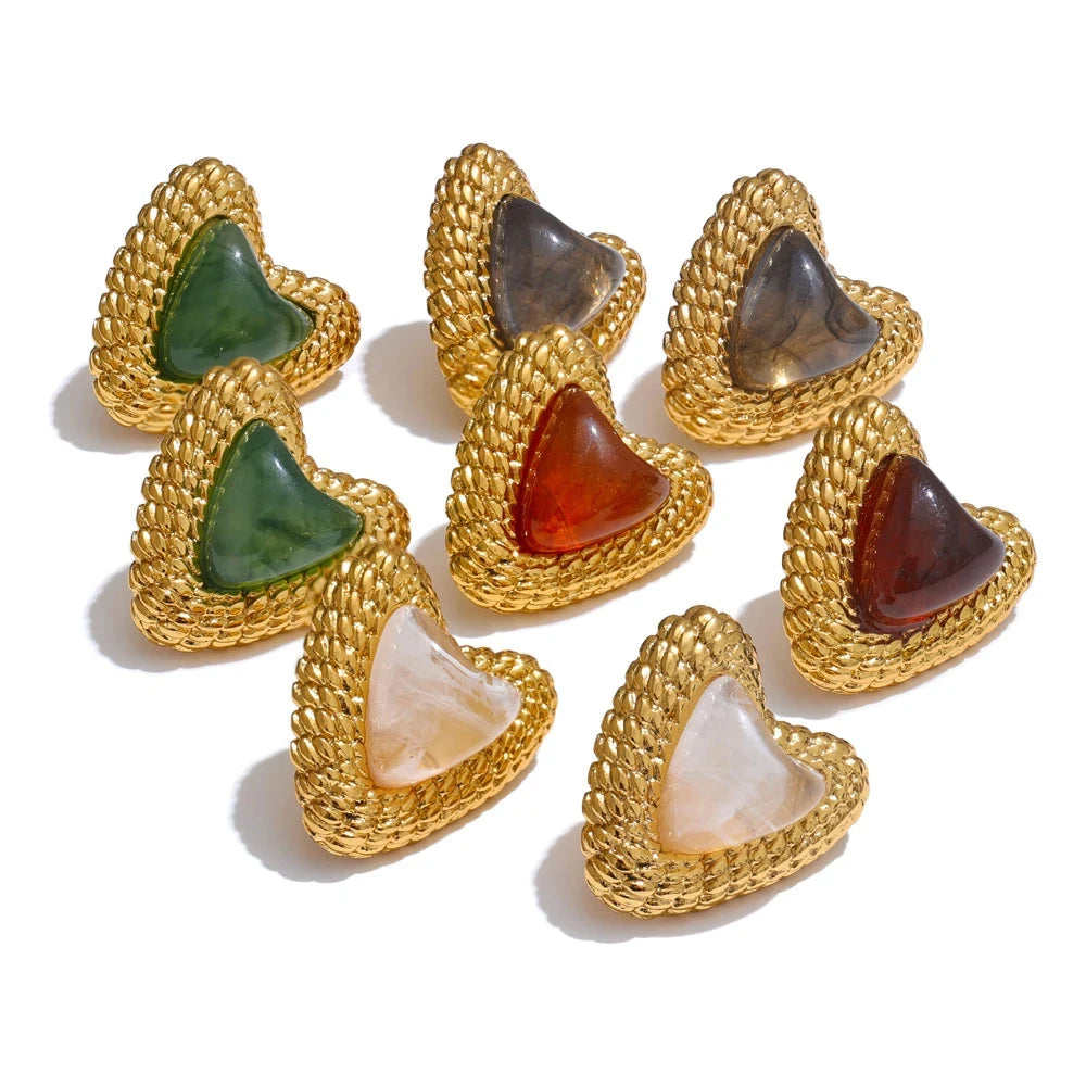 Bellartini Gold Fashion Resin Heart Stud Earrings