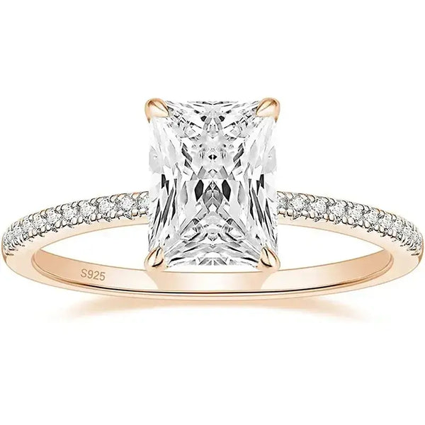 Bellartini Milan Square Clear Zircon 925 Sterling Silver Gold Color Charm Ring