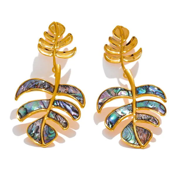 Bellartini 18K Gold Big Leaves Drop Dangle Earrings WP