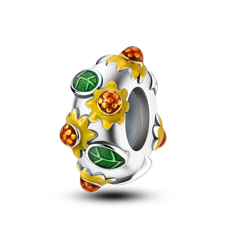 925 Sterling Silver Sunflower Bead For European Charm Bracelets & Necklaces - Antique Silver Finish - View #2