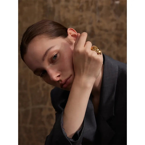 Bellartini Gold Metal Leaf Leaves Open Ring WP Venice