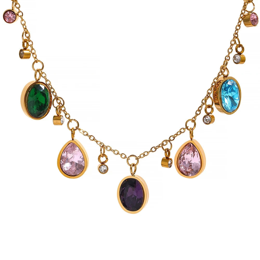 Bellartini 18k Gold Elegant Colorful Cubic Zirconia Necklace WP