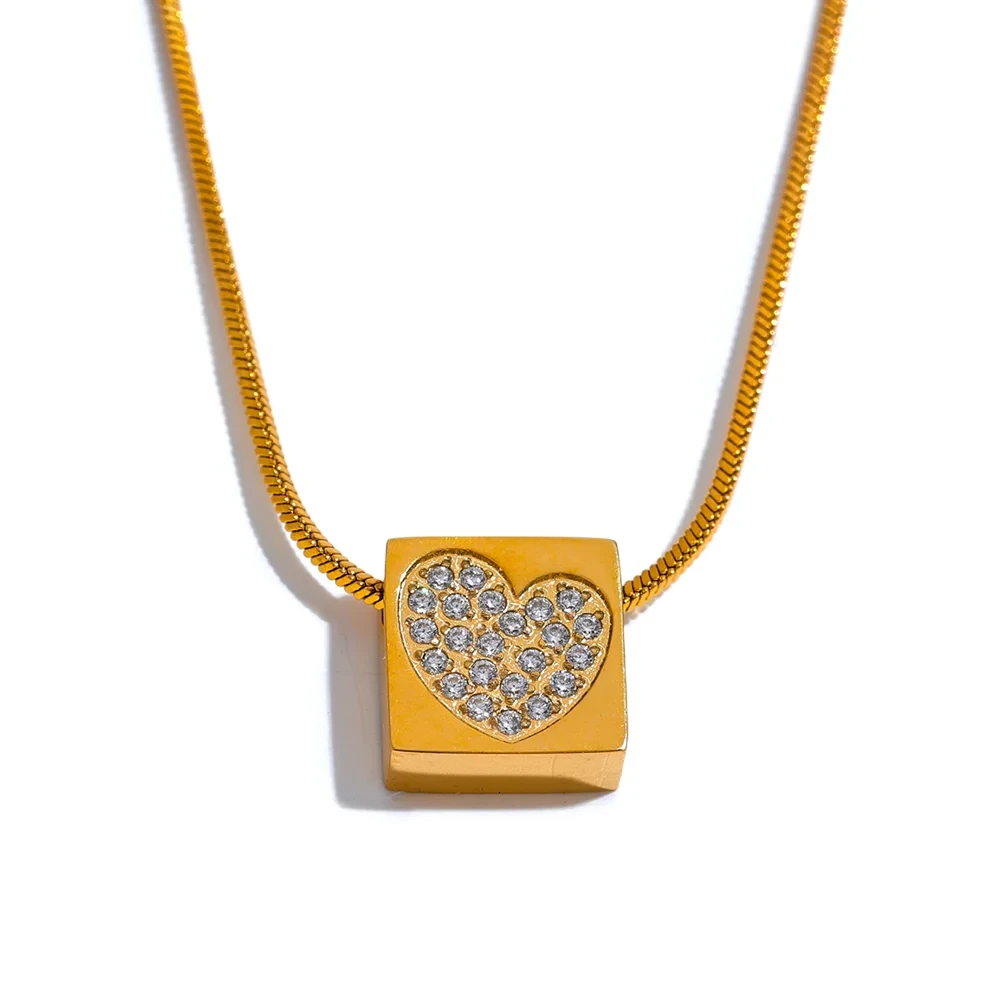 Bellartini Gold Exquisite Square Heart Zircon Pendant Necklace